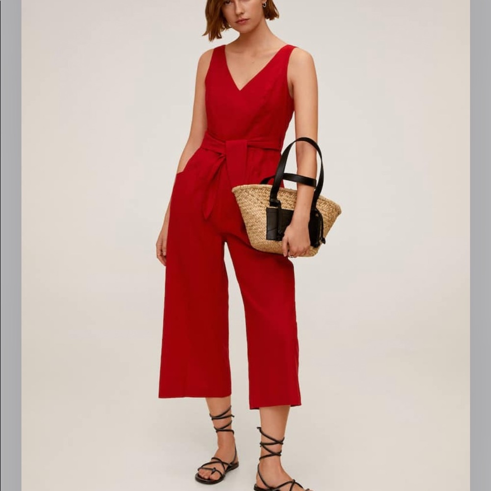 NWOT Mango jumpsuit red crossover bow XS
